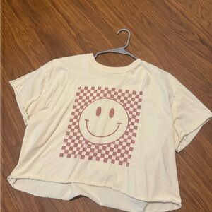 Cream T-Shirt with Pink Smiley Face